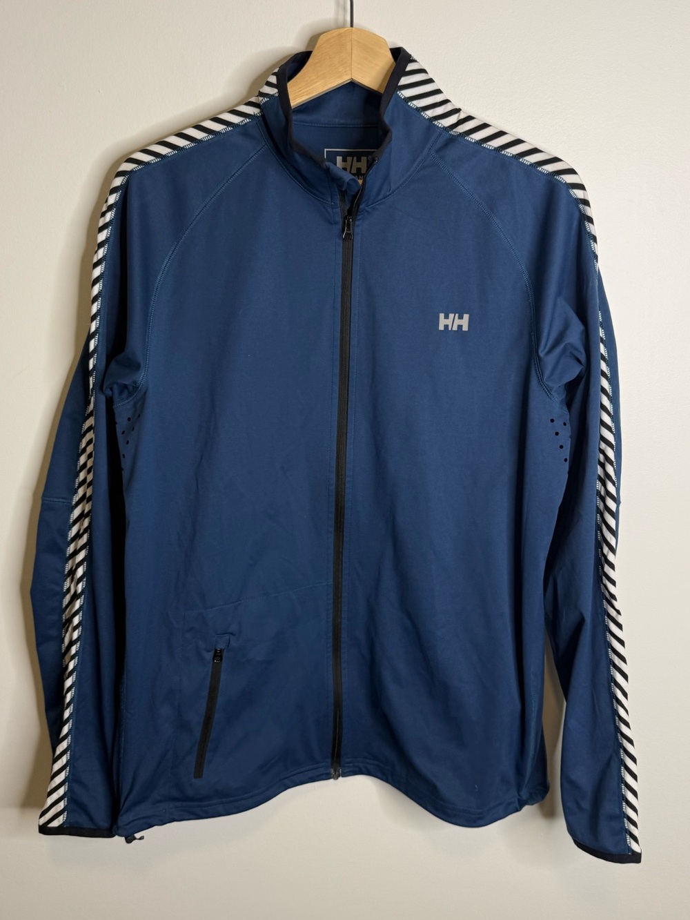Helly Hansen Navy Lightweight Track Jacket with Black & White Stripe Trim
